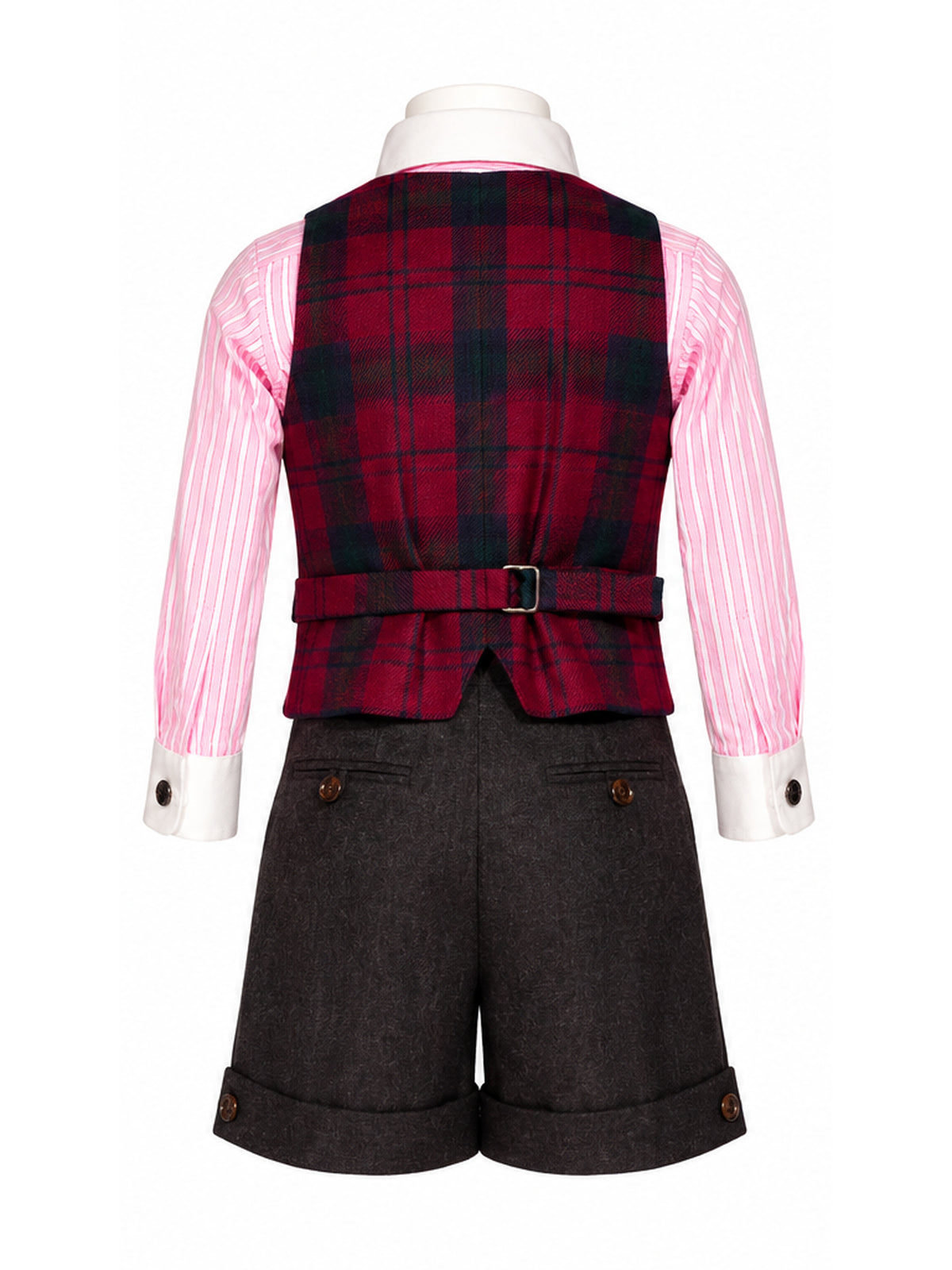Gilet de pêcheur Georges en tartan bordeaux — vue arrière
