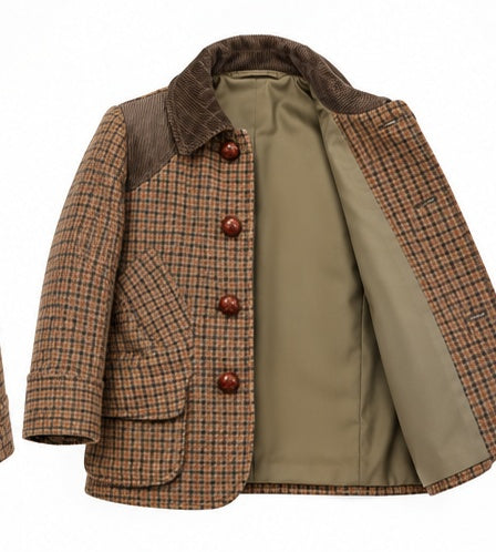 Manteau Mario tartan — face avant ouverte, doublure kaki