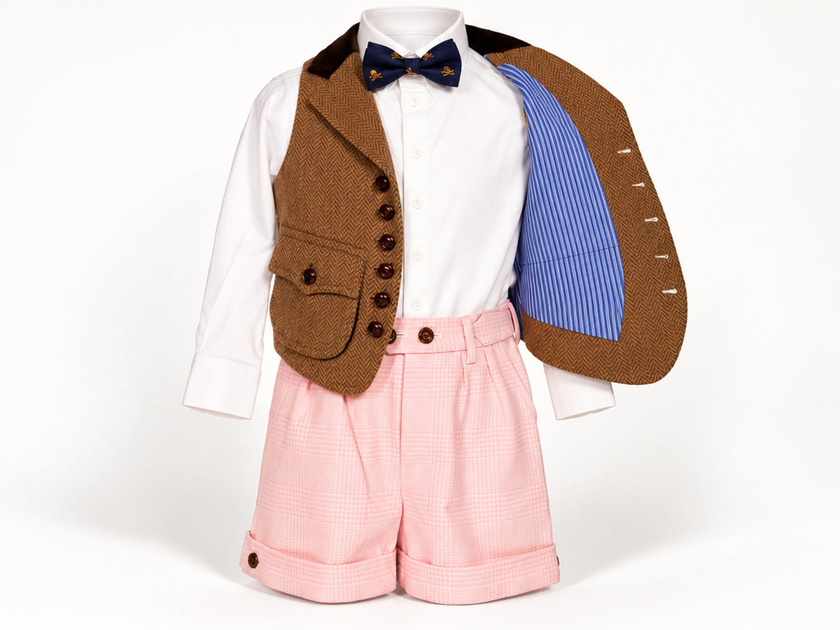 Gilet palefrenier marron en chevrons — détail intérieur