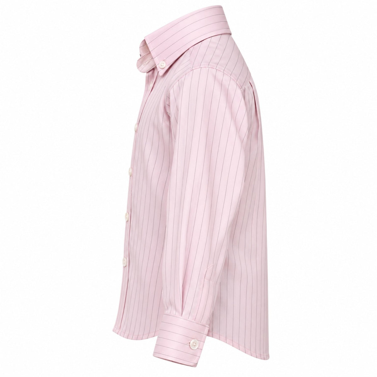 Cosme – chemise rose poudré à fines rayures, vue de profil