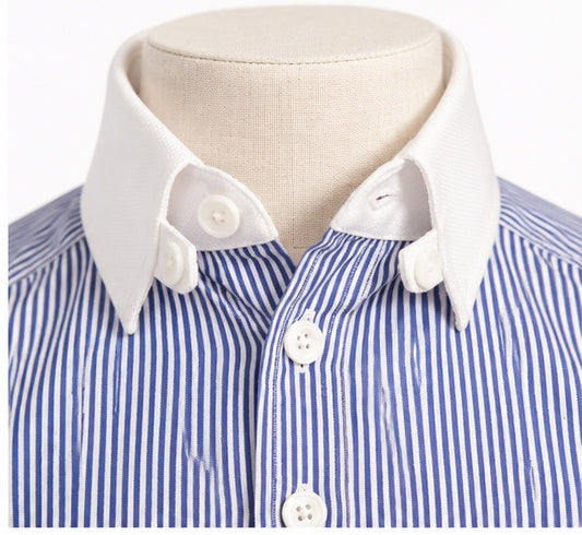Chemise Cid — détail du col blanc boutonné