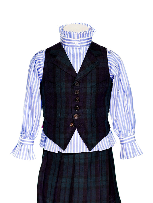 Gilet Gauvain tartan vert et bleu, vue avant